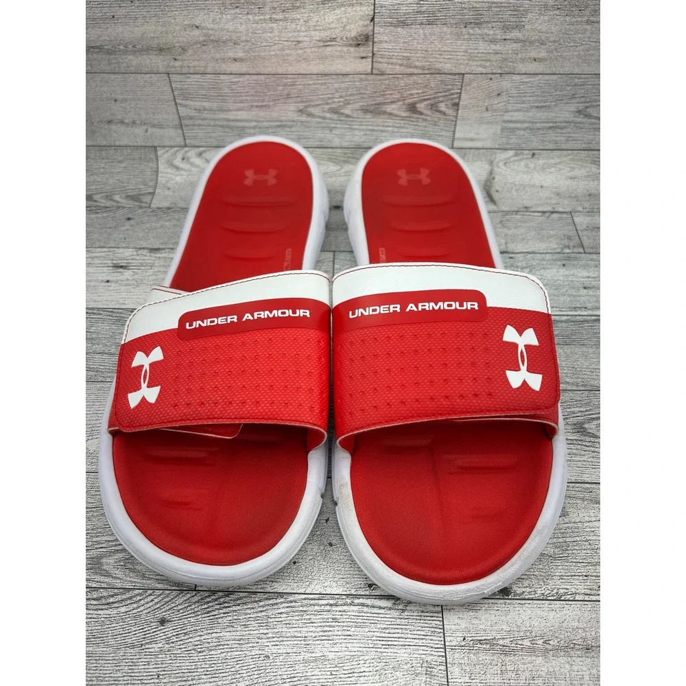 Under Armour Ignite V Men Red White Slides Sandals 3000040-101 Size 12